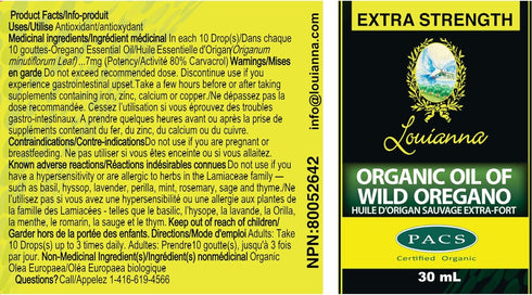 Louianna Organic Wild Oregano Oil Drops, Pure Oil of Oregano with 80% Carvacrol, 30 mL