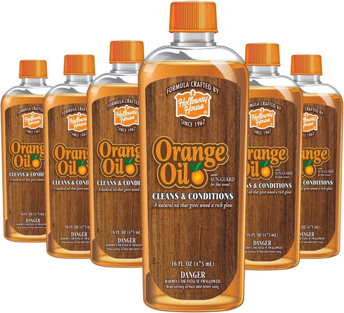 Holloway House Orange Oil Cleaner 16oz, 6Pk with Sun-Guard for Fine Wood, Cleans & Conditions, Natural Oil