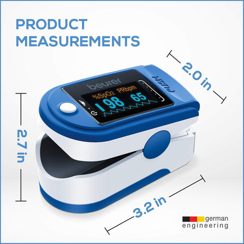 Beurer PO50 Fingertip Pulse Oximeter, Blood Oxygen Saturation & Heart Rate Monitor, Extra-Small & Light, Strap &