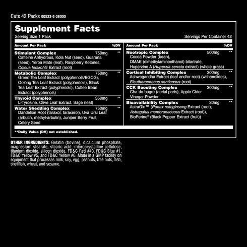Animal Cuts Thermogenic Fat Burner, Weight Loss Pills for Metabolism and Energy, 42 Packs
