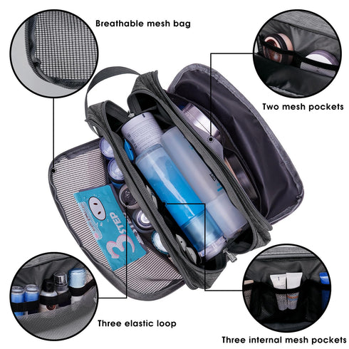 Toiletry Bag for Men, Water Resistant Hanging Dopp Kit, Small Shaving Bag for Traveling (Denim Grey)