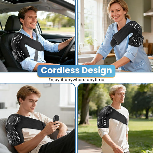 YUANBO Cordless Shoulder Heating Pad, Portable Shoulder Massager Heated Shoulder Wrap & Brace with Massage for Men