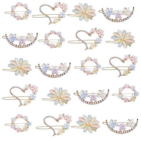 MIAO JIN 20PCS Rhinestone Flower Hair Clip Bobby Pins, Bling Crystal Love Pins for Women's Hair Accessories