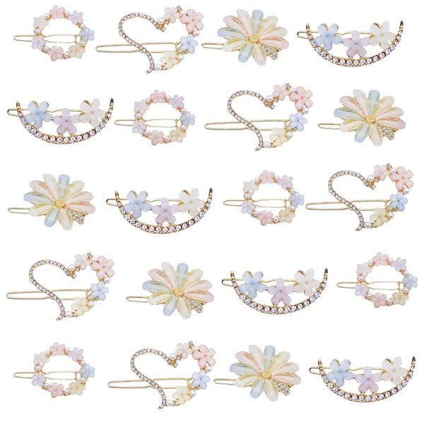 MIAO JIN 20PCS Rhinestone Flower Hair Clip Bobby Pins, Bling Crystal Love Pins for Women's Hair Accessories