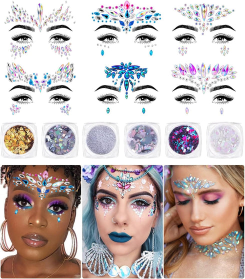 iMethod Face Jewels and Body Glitter, Holographic Cosmetic Face Gems for Festival Holiday Costumes