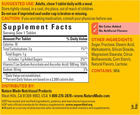 Nature Made Chewable Vitamin C 500 mg, Immune Support Dietary Supplement, 60 Tablets