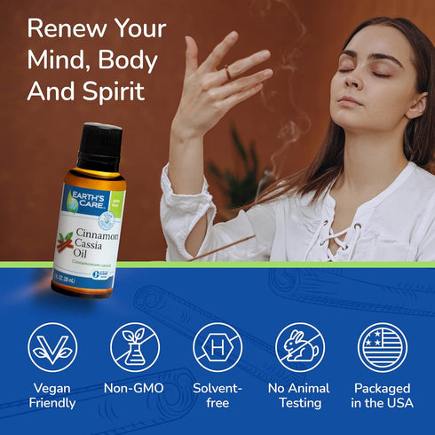 Earth's Care Cinnamon Cassia Oil - 100% Pure Cinnamon Essential Oil for Diffuser - 1 Fl OZ (1 Bottle)