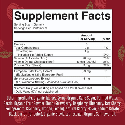 Mary Ruth's 5-1 Immunity Gummies with Elderberry for Kids & Adults, Cherry Flavor, 90 Count