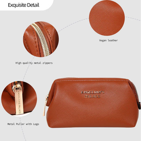 Vegan Leather Waterproof Travel Cosmetic Bag by Angelina's Palace - Toiletry Organizer Makeup Pouches