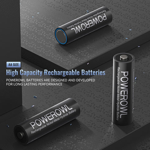 POWEROWL 2800mAh 1200 1.2V 8 Count AA Batteries Rechargeable Kit, High Capacity Cycles NiMH Double A Battery, Silver