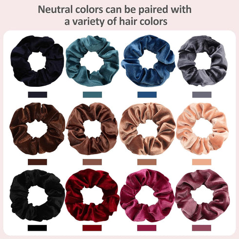 Whaline 12 Pack Hair Scrunchies Premium Velvet Scrunchy Elastic Hair Bands for Girls, Women Accessories