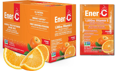Ener-C Orange Multivitamin Drink Mix Powder - 1000mg Vitamin C & Electrolytes, Natural Energy & Immune Support - 30