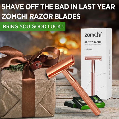 ZOMCHI Safety Razor for Men & Women with 5 Double Edge Blades, Reusable Plastic Free Razor - Rose Gold