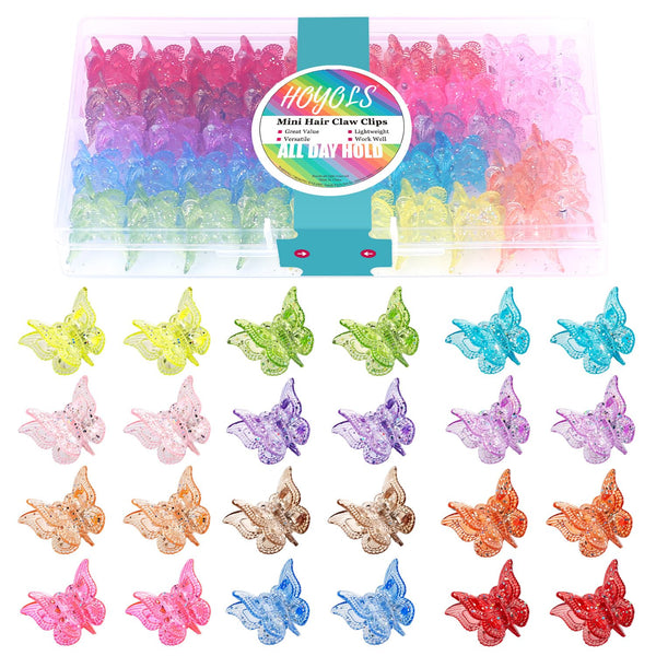 Hoyols Glitter Butterfly Hair Clips, 90s Girls Hair Accessories, Sparkle Small Jaw Claw Clips, Assorted 48 pcs