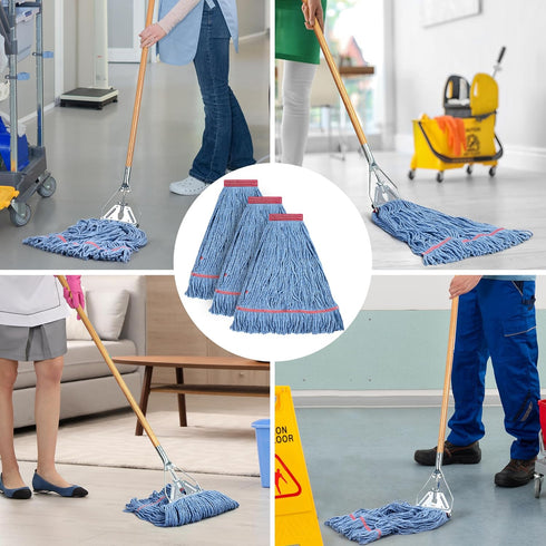 MATTHEW CLEANING 20oz Heavy Duty Mop Head, Commercial Replacement for Floor Cleaning, Pack of 3 (Blue)