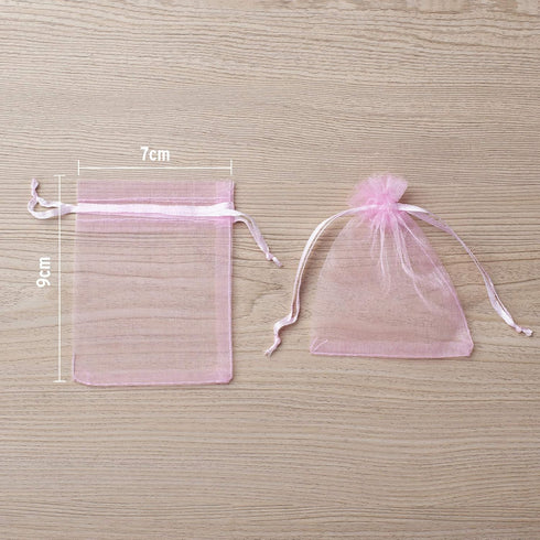 100PCS Pink Organza Bags, 2x3 Inch Sheer Drawstring Gift Pouches for Jewelry, Wedding, Party, Christmas Favor