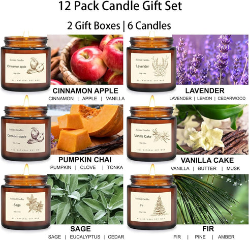 Set 12 Pack 6 2 Scented Candles Gift for Home, Aromatherapy Soy Candles, Fragrance Scents with Gift Boxes, Long Lasting