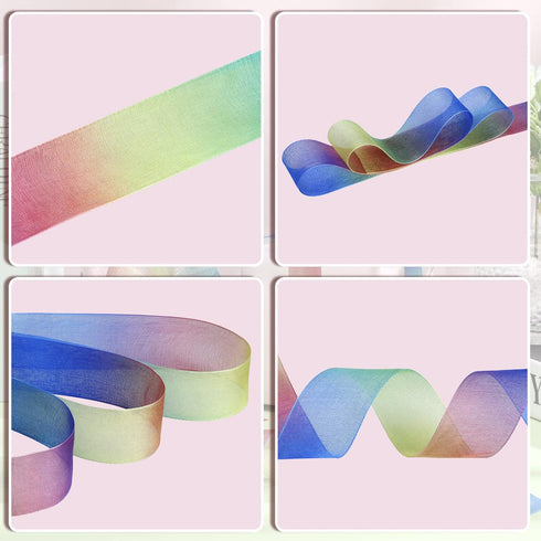 Shappy Rainbow Gift Ribbon, 1 Inch x 50 Yards for Gift Wrapping, Organza Shimmer Sheer Rainbow Colors