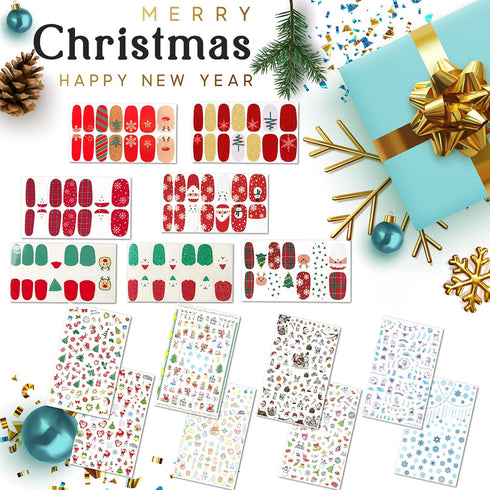 TailaiMei 15 Sheets Christmas Nail Stickers, 7 Sheets Nail Wraps and 8 Sheets Nail Decals for DIY Nail Art