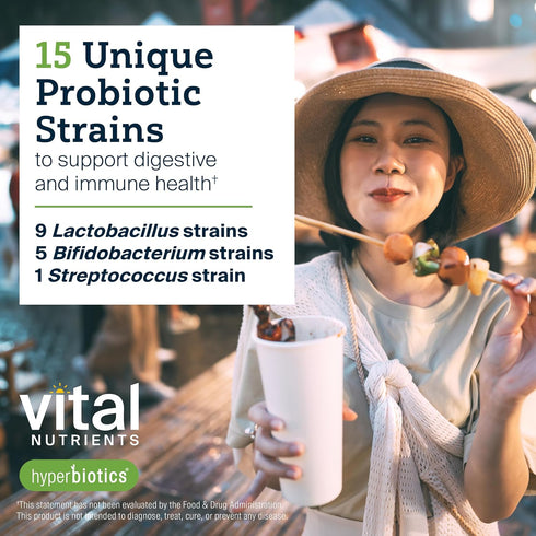 Hyperbiotics Vital Nutrients Pro-15 Prebiotics and Probiotics for Women and Men, 60 Vegan Pearls