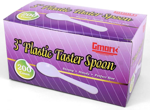 Gmark 200pc 3" Taster Spoons Plastic Mini Spoons, Ice Cream Spoons Dessert Spoons White 1 Box Set GM1002I