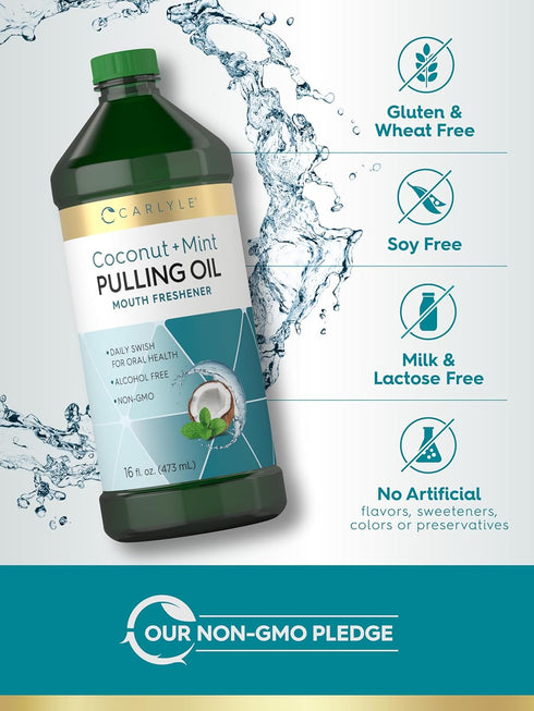 Carlyle Pulling Oil for Teeth & Gums | 16 Fl Oz Pack of 2 | Coconut & Mint | Non-GMO & Alcohol Free