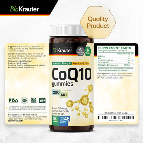 MAUWE HERBS CoQ10 Gummies 200mg, Organic Antioxidant Supplement for Cellular Energy, 90 Vegan Pectin-Based Chews