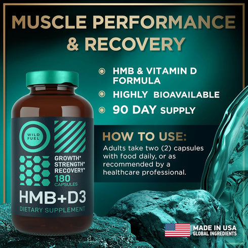 HMB and Vitamin D3 Supplement Capsules, 1,000 MG HMB with Vitamin D3 for Muscle Growth and Recovery