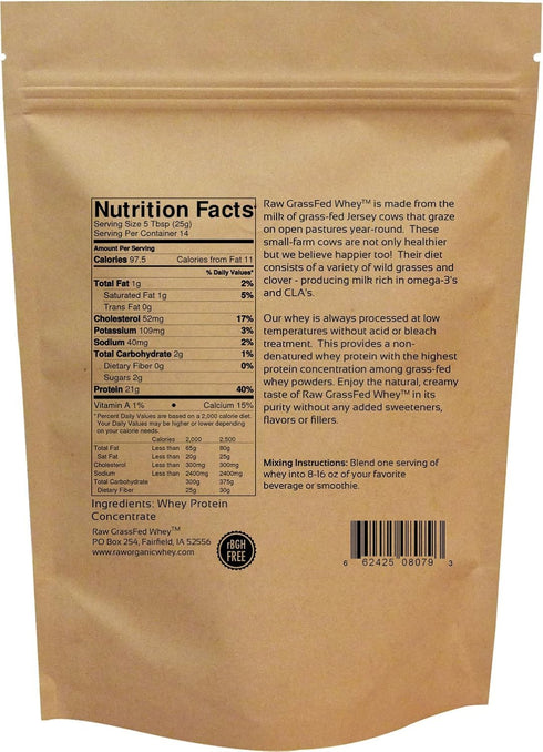 Raw Grass Fed Whey Protein Powder, 100% Grass Fed, COLD PROCESSED, Unflavored, 12 OZ, GMO-Free