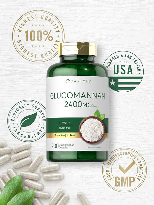 Carlyle Glucomannan Capsules, 200 Count, Non-GMO & Gluten Free Soluble Fiber Supplement