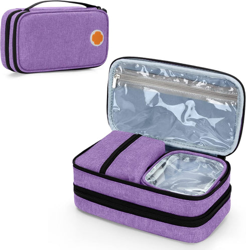 CURMIO Insulated Diabetic Supplies Travel Case, Double Layer Cooler Bag with Detachable Pouches, Purple