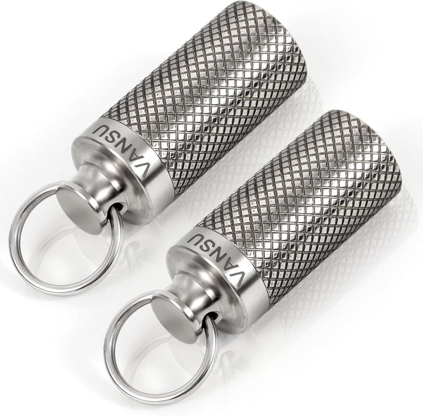 Titanium Waterproof Keychain Pill Holder Container, Portable Mini Size Pill Box Case for Outdoor Travel (2 Pack)
