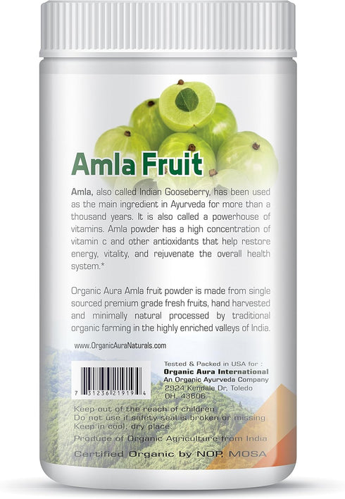 Certified Organic Aura Amla Powder 16Oz - 1Lb. Powerhouse of Natural Vitamin C. Great Source of Antioxidants. Supports Immunity and Vitality.