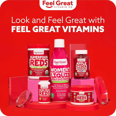 Feel Great Organic Superfood Reds Powder with Beet Root Powder, Digestive Support and Bloating Relief