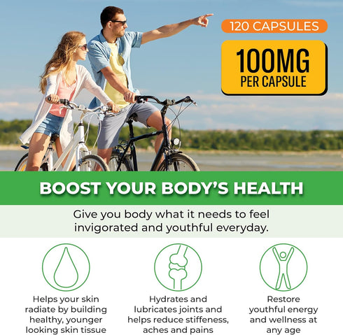 ForestLeaf Hyaluronic Acid Supplements - 100mg Dietary Powder Capsules + 50mg VIT C, 120 Caps