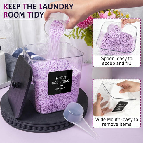 Yoshiky 3Pcs Laundry Pods Container, Acrylic Clear Laundry Room Organization Containers with Dryer Sheet Holder,Large
