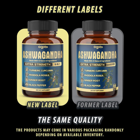 Ashwagandha Extract Capsule, Great Strength, 5in1 Ginger, Turmeric, Rhodiola Rosea & Black Pepper, 90 Capsules