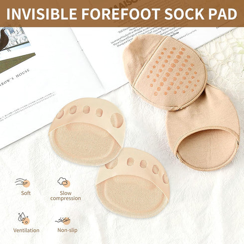 2 Pairs Metatarsal Pads - Honeycomb Fabric Forefoot Cushions for Women, High Heels Invisible Soft Toe Pads for Pain