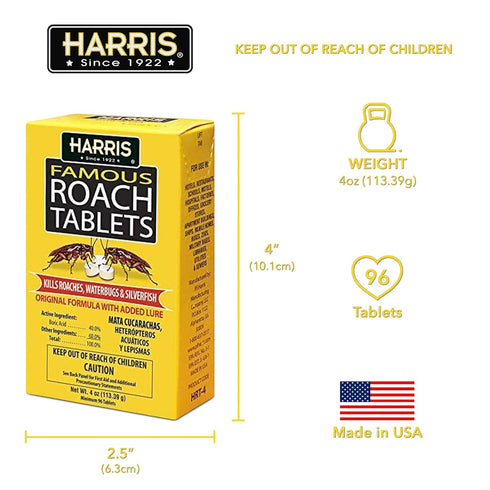 Harris Roach Tablets, Boric Acid Roach Killer with Lure, 4oz, 96 Tablets
