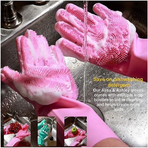 MITALOO Magic Dishwashing Cleaning Sponge Gloves Reusable Silicone Brush Scrubber Gloves
