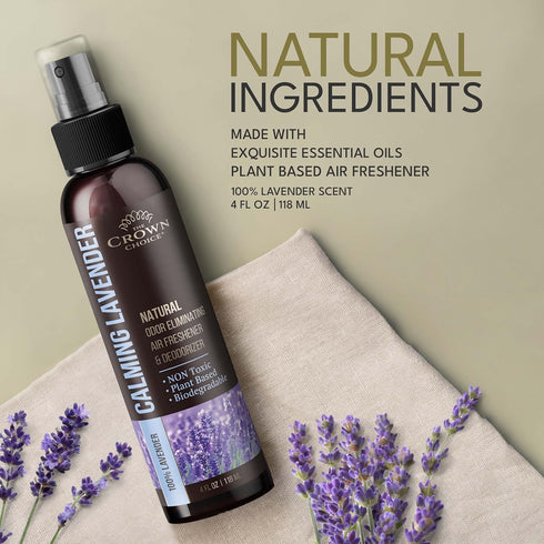 Lavender Air Freshener Spray — Non-Toxic & Natural Essential Oil Spray—Odor Eliminator and Deodorizer for Home/Toilet/Room/Lounge/Fabric - Linen Spray for Bedding — 2 PK 4 Oz each