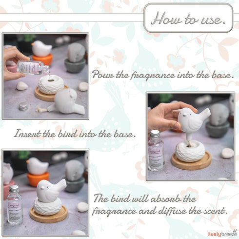 Little Bird Nest White Ceramic Diffusers for Essential Oils and Aromatherapy Fragrance, Non-Electric for Car or Bathroom