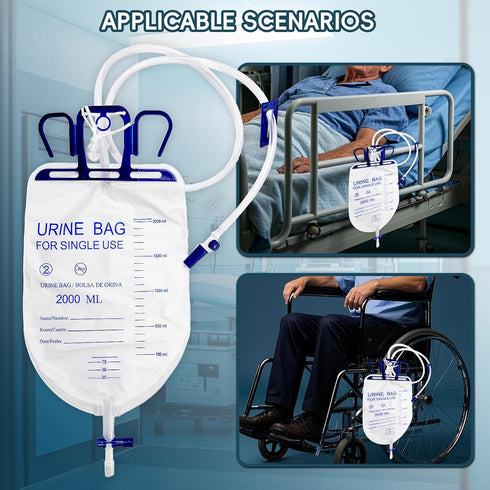 Overnight,20pcs Sets,1pcs 2000ml Bags,2pcs 1000ml Bags,5pcs Device,1Tapes(1.38inch/35mm/Large Condom Catheters for Men