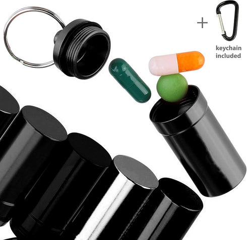 Deke Home Aluminium Keychain Medication Pill Box, Waterproof Portable Mini Travel Pill Organizer, Weekly Reminder