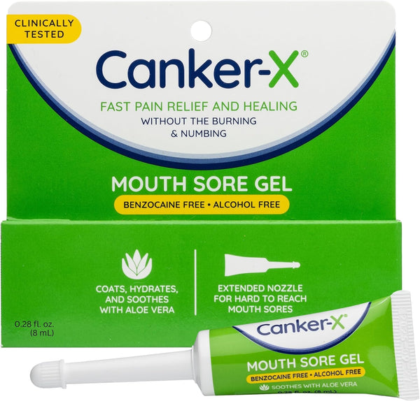 Canker-X Mouth Sore Gel, Fast Pain Relief & Healing for Canker Sores, Benzocaine Free, 0.28 fl oz