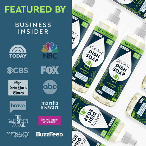 Puracy Dish Soap, 16 Fl Oz, Pack of 3 - Green Tea & Lime, 99.96% Plant-Based, Skin Friendly
