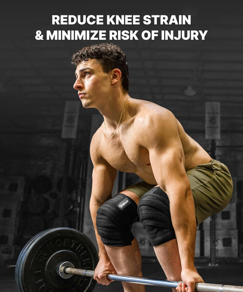 DMoose Fitness Knee Wraps for Weightlifting, Pair of 78” Gym Brace Straps for Joint Stability & Pain Relief