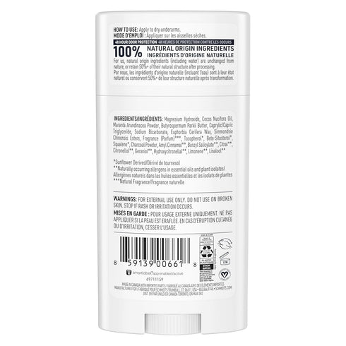 Schmidt's Aluminum-Free Vegan Deodorant Charcoal & Magnesium, 2.65 oz, Natural Ingredients