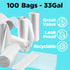 33 Gallon Trash Bags, Clear, 33 x 39”, 100 COUNT, Outdoor Industrial Garbage Can Liner