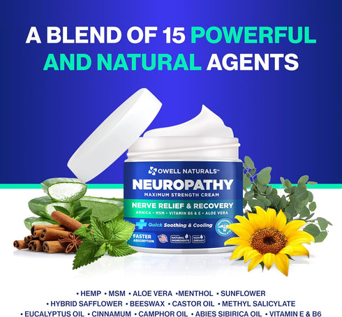 OWELL NATURALS Neuropathy Nerve Relief Cream, 2 Fl Oz (Pack of 2) – Maximum Strength, All Natural for Discomfort